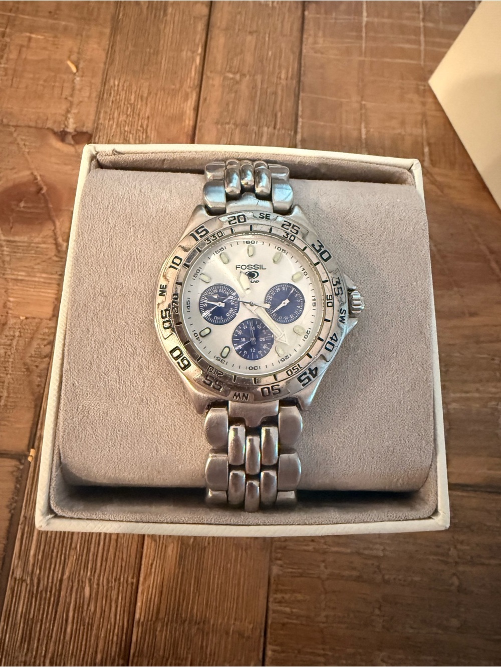 Fossil Blue Men’s White Dial Multifunction Watch Stainless Steel 100M
